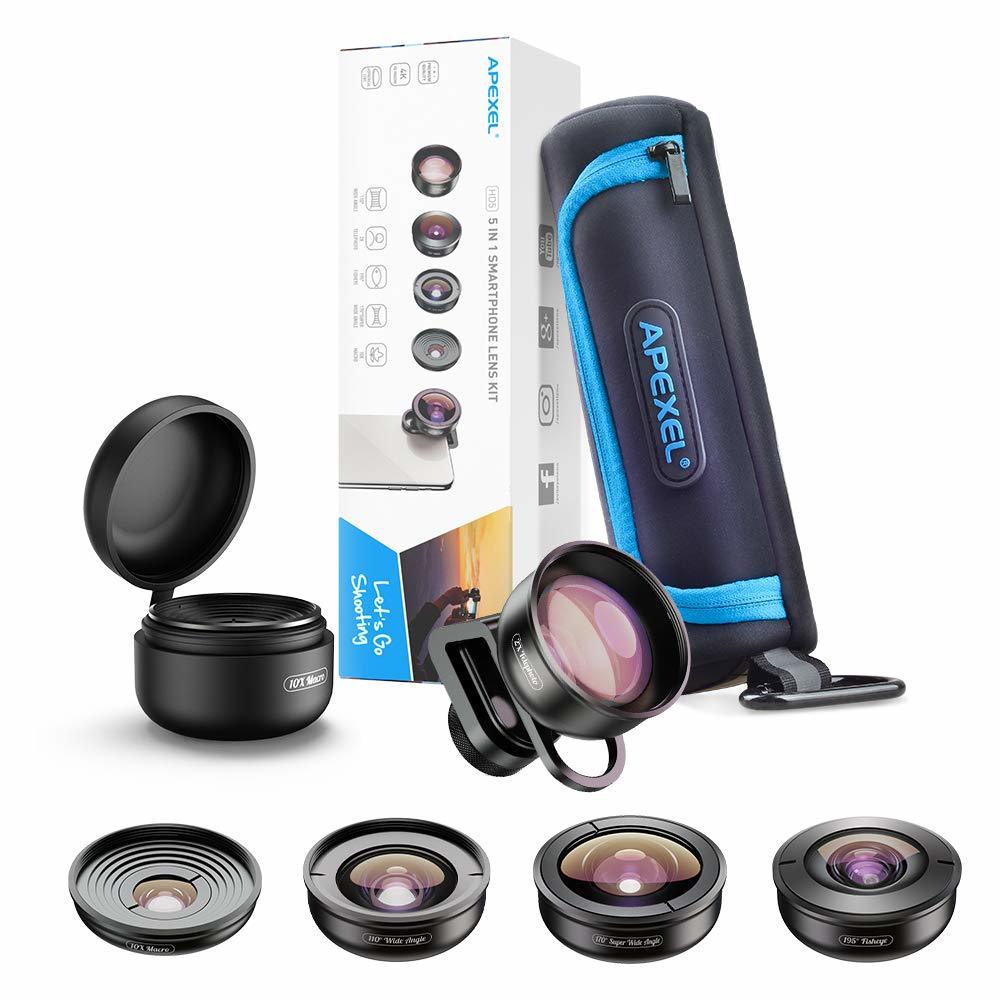 Apexel Universal Clip HD 5 in 1 Camera Lens Kit Wide Angle Macro