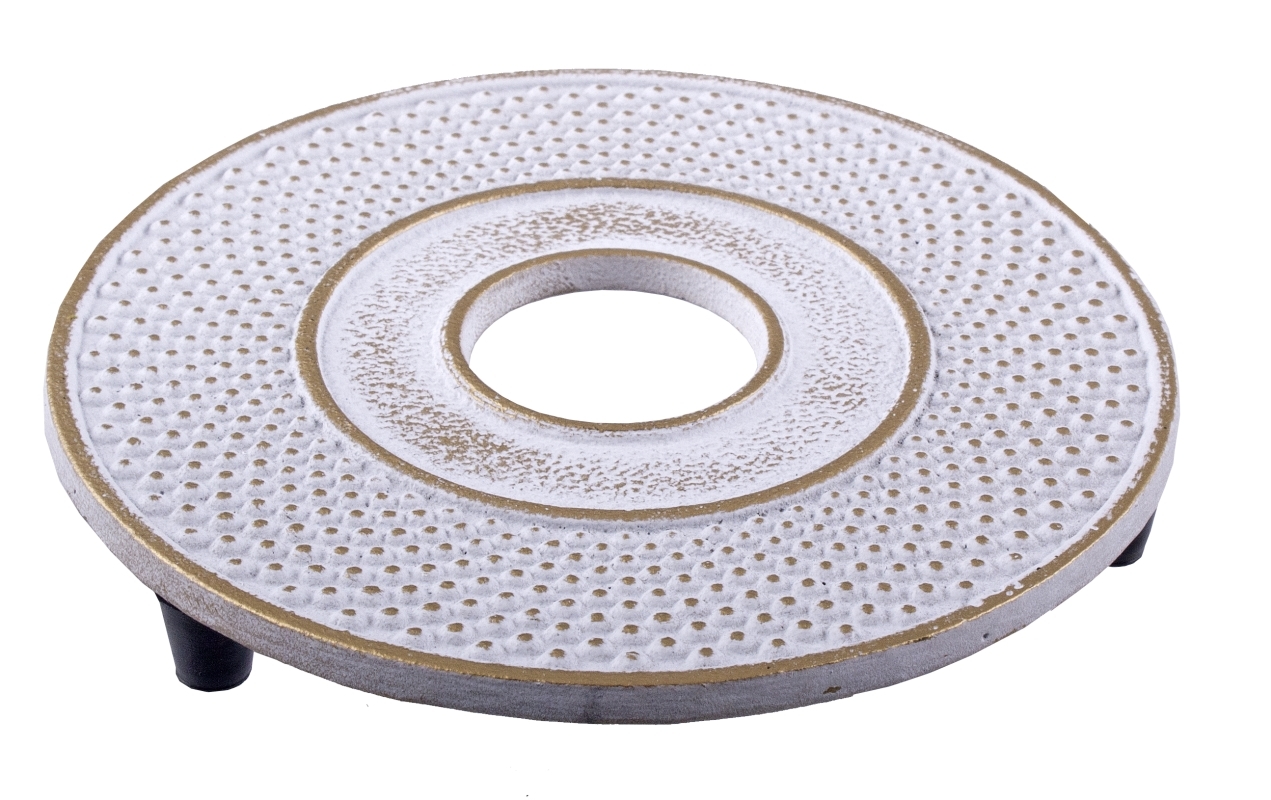 Cast Iron Trivet Fine Hobnail White/Gold 13.4cm at Mighty Ape NZ