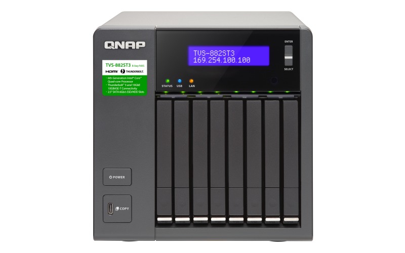 QNAP TVS-882ST3-i7-16G NAS,2.5"x8BAY(NO DISK),16GB,I7-6700HQ,T3(2),10GBASE-T(2),TWR,2YR image