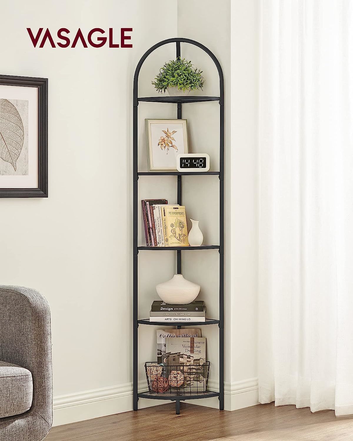 Buy Vasagle Corner 5 Tier Tempered Glass Shelf Black at Mighty Ape NZ