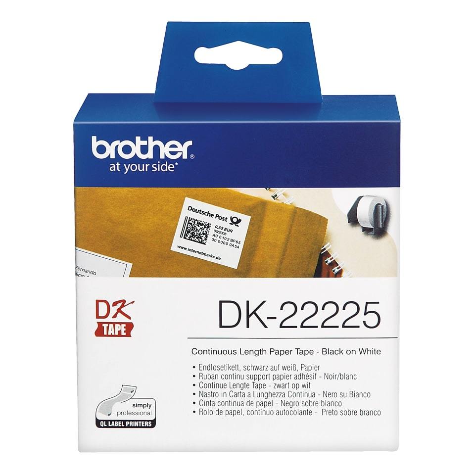 Brother DK-22225 Continuous Paper Label Roll - Black on White (38mm x 30.48m)