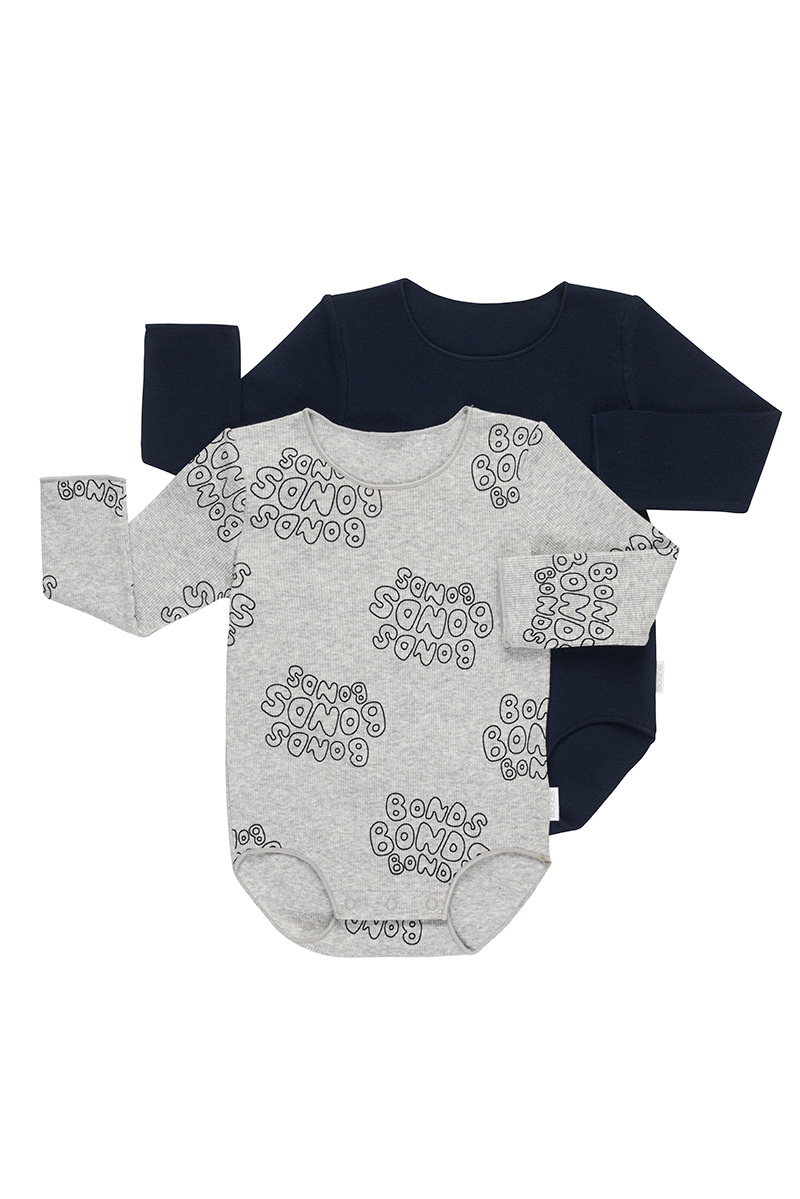 Bonds Ribbies Bodysuit 2 Pack - Bubble Grey Marle / North West (12-18 Months)