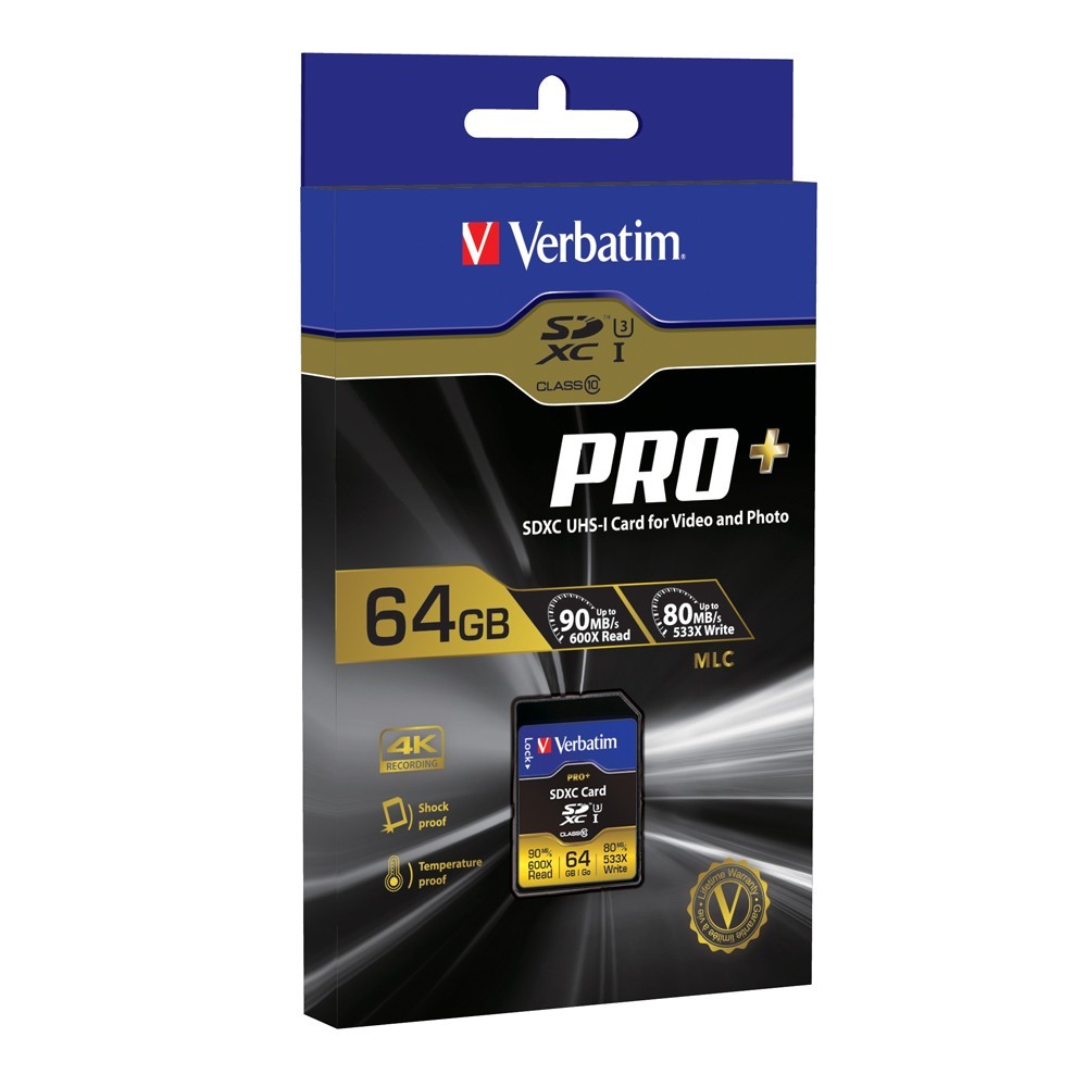 Verbatim Pro+ SDXC UHS-I U3 Memory Card - 64GB