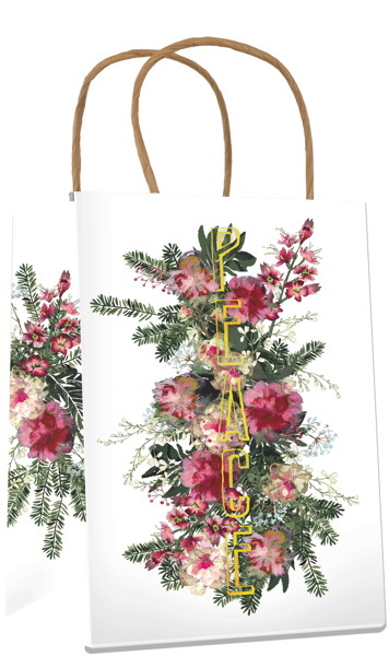 Papaya: Christmas Gift Bag - Floral Gold Peace