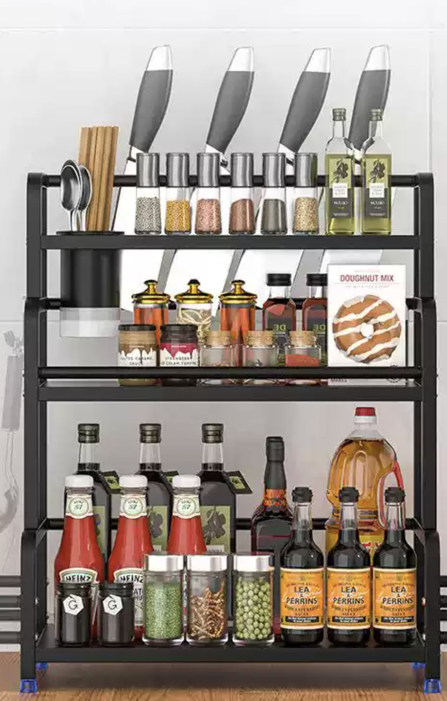 3Tier Kitchen Counter Wide Storage Rack Black at Mighty Ape NZ