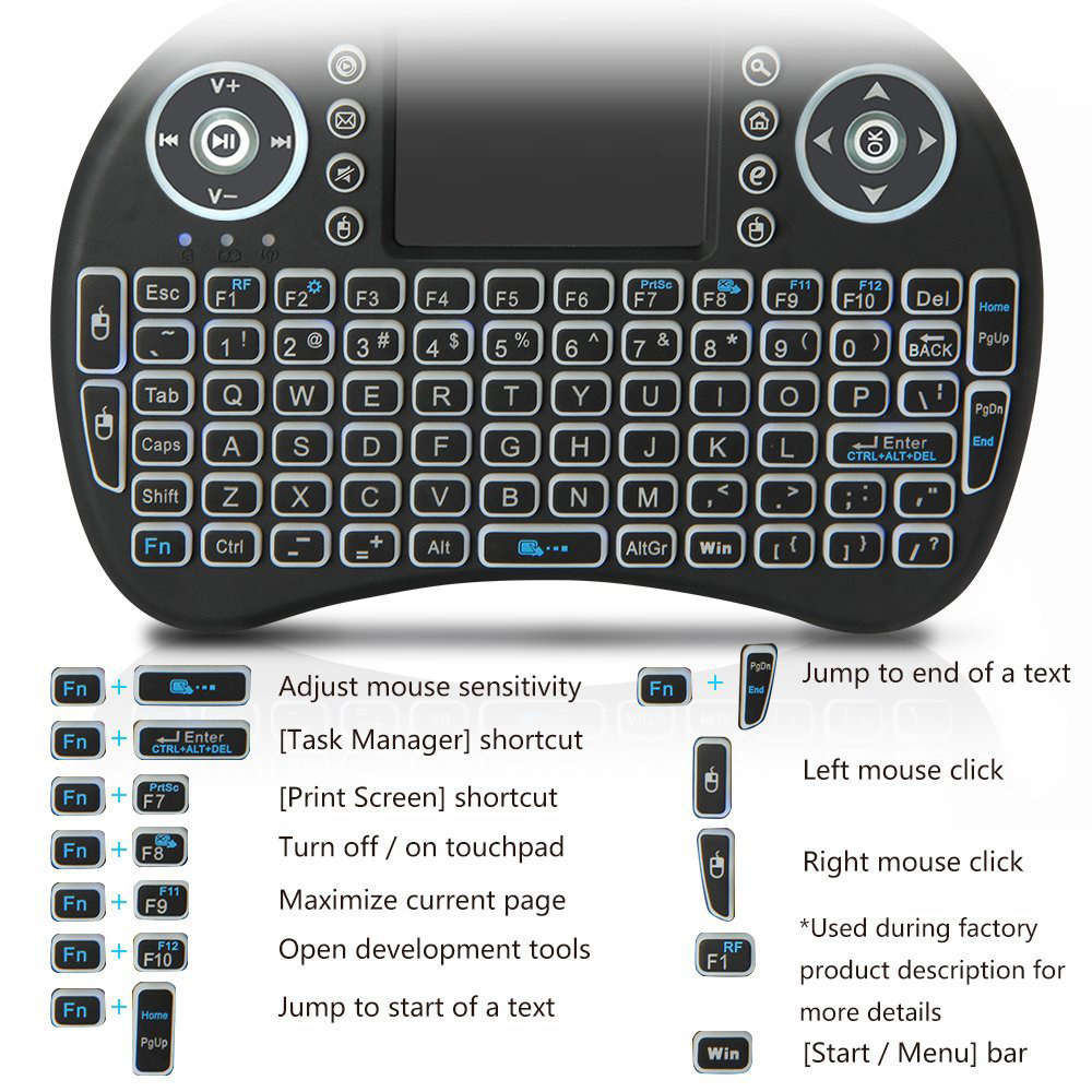 Mini Keyboard Touchpad Mouse with Lights Touchpad and Multimedia Keys for Android TV Box Smart TV Tablet Linux Windows OS image
