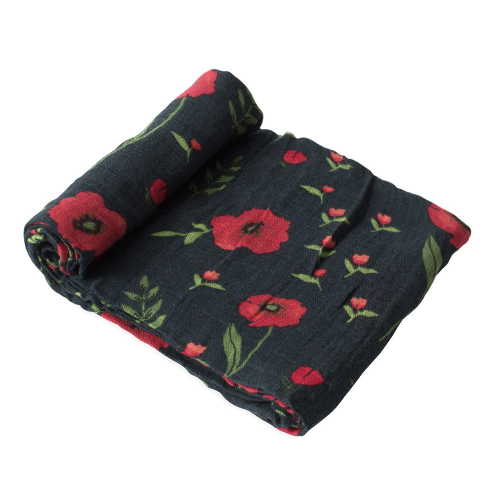 Little Unicorn: Cotton Muslin Swaddle - Dark Summer Poppy (Single)