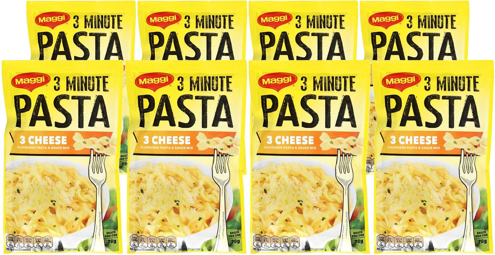 Maggi 3 Minute Three Cheese Pasta 70g (8 Pack)