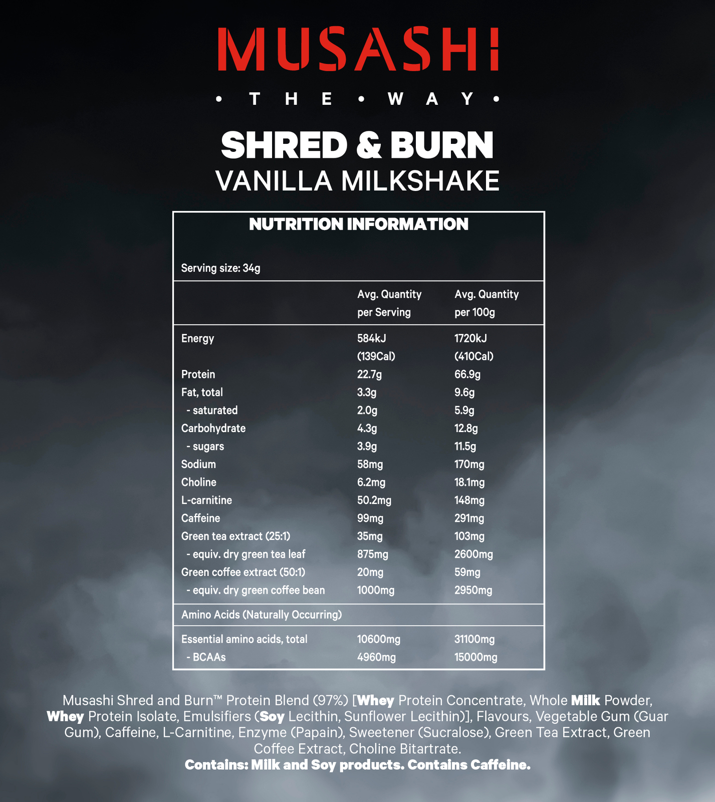 Musashi Shred & Burn Protein Powder - Vanilla Milkshake (340g) image