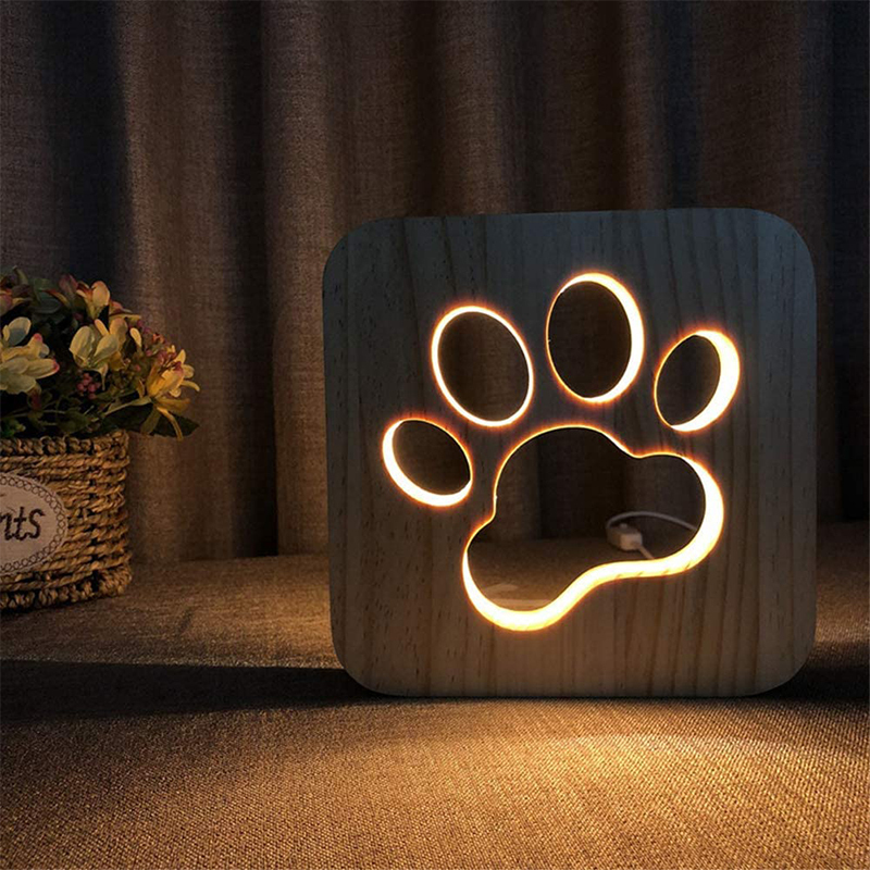 Pawprint Wooden LED Night Light Dog at Mighty Ape NZ
