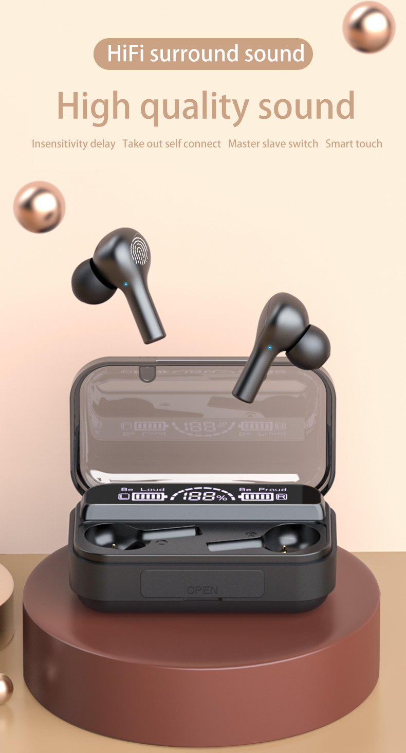 TWS Waterproof True Wireless Bluetooth Headphones- Black image