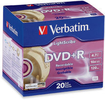 Verbatim DVD+R 4.7GB 20Pk Slim Case Lightscribe 16x image