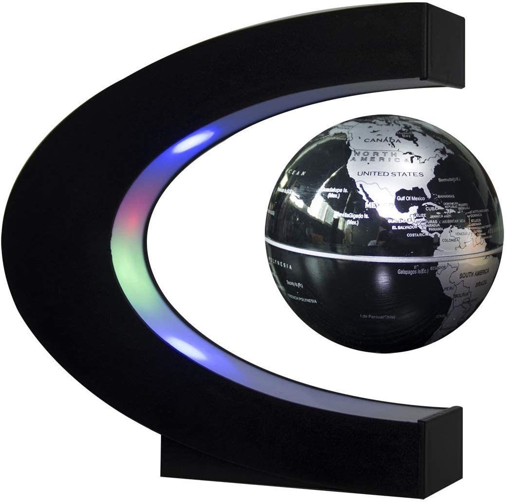 Ape Basics: Floating Globe with LED Lights C Shape Magnetic Levitation Floating Globe World Map for Desk Decoration image