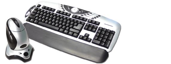 Laser Wirelessmax ergonomic cordless multimedia keyboard with 5 button optical mouse and charger image