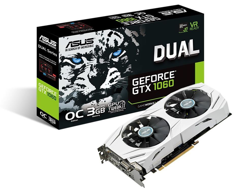 ASUS DUAL-GTX1060-O3G Dual Fan GTX1060 3GB Overclocked GDDR5 - White