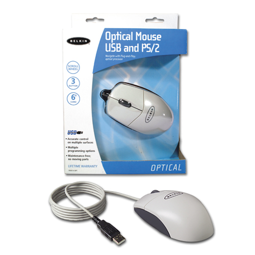 Belkin 3 Button Optical Mouse with Scroll Wheel (PS/2 &  USB Combo)