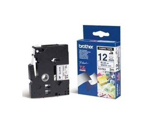 Brother TZFA3 3m x 12mm Iron on Blue on White Fabric Tape image
