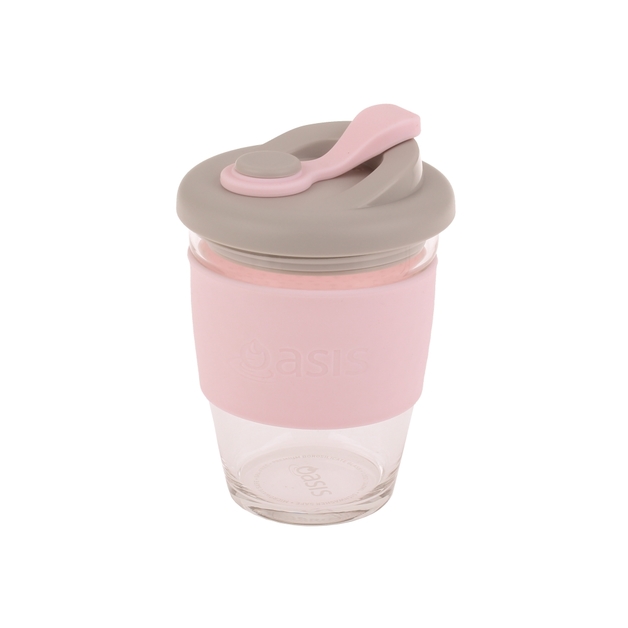 Oasis Glass Coffee Cup Pink (340ml) at Mighty Ape NZ