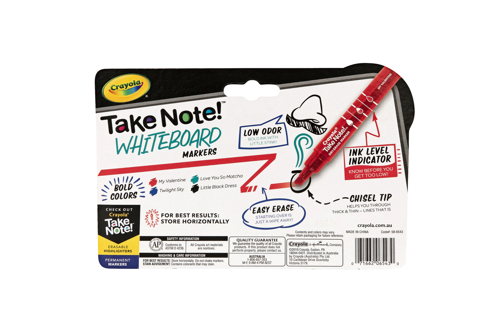 Crayola: Take Note - Chisel Tip Whiteboard Markers - Black,Blue,Red,Green image