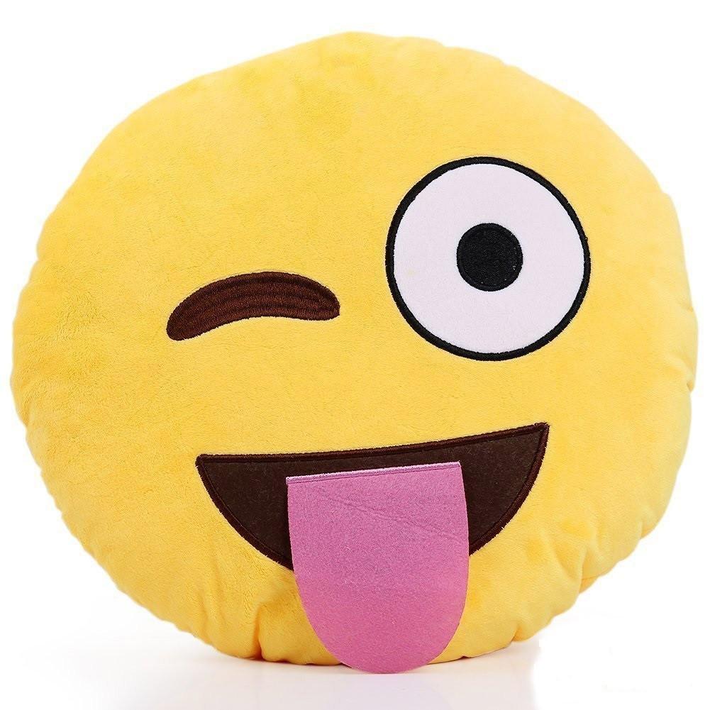 Tongue Out Emoji with Winking Eye Cushion - 34cm image