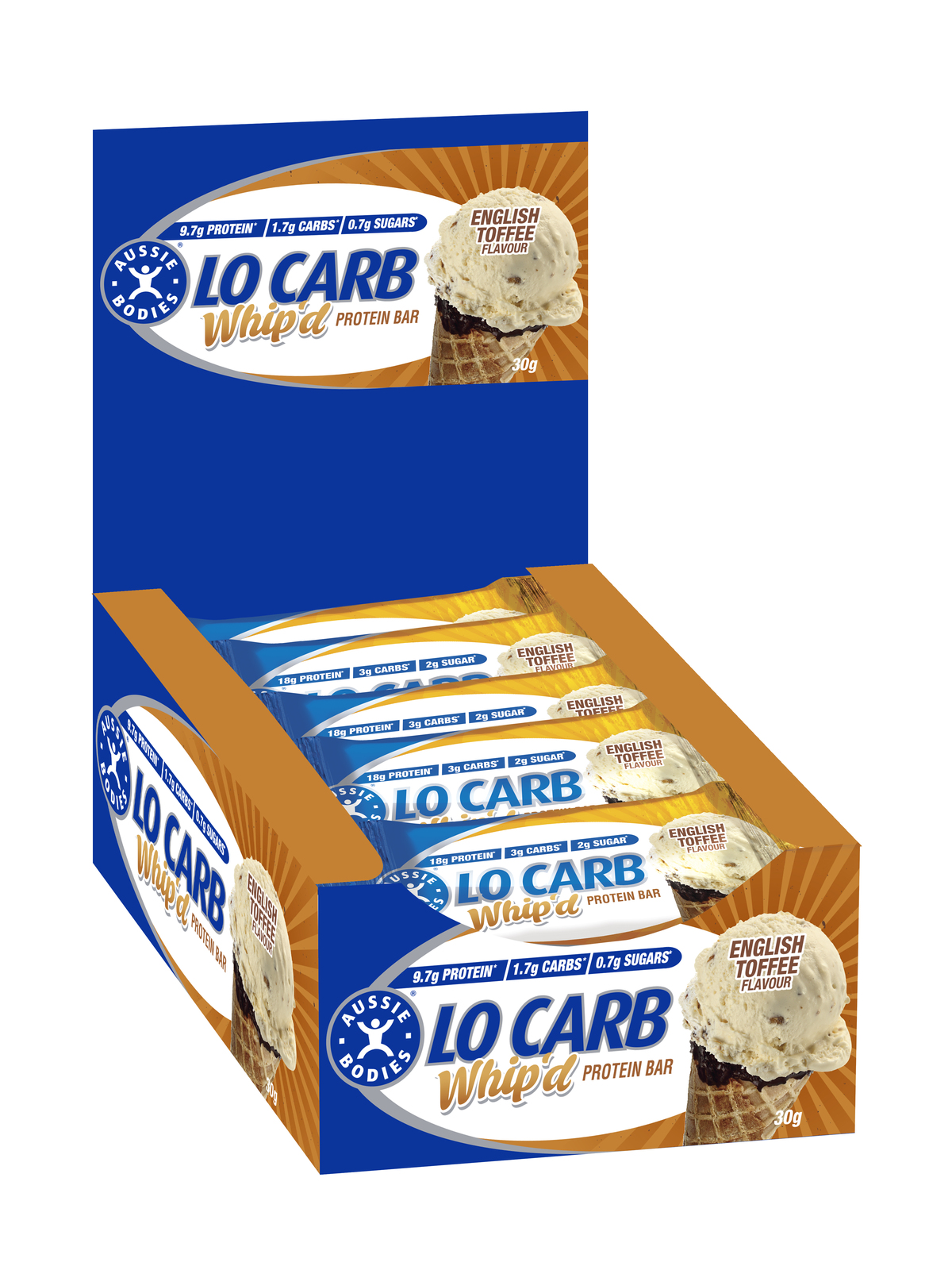 Aussie Bodies Lo Carb Whip’d Protein Bars - English Toffee (12x30g) image