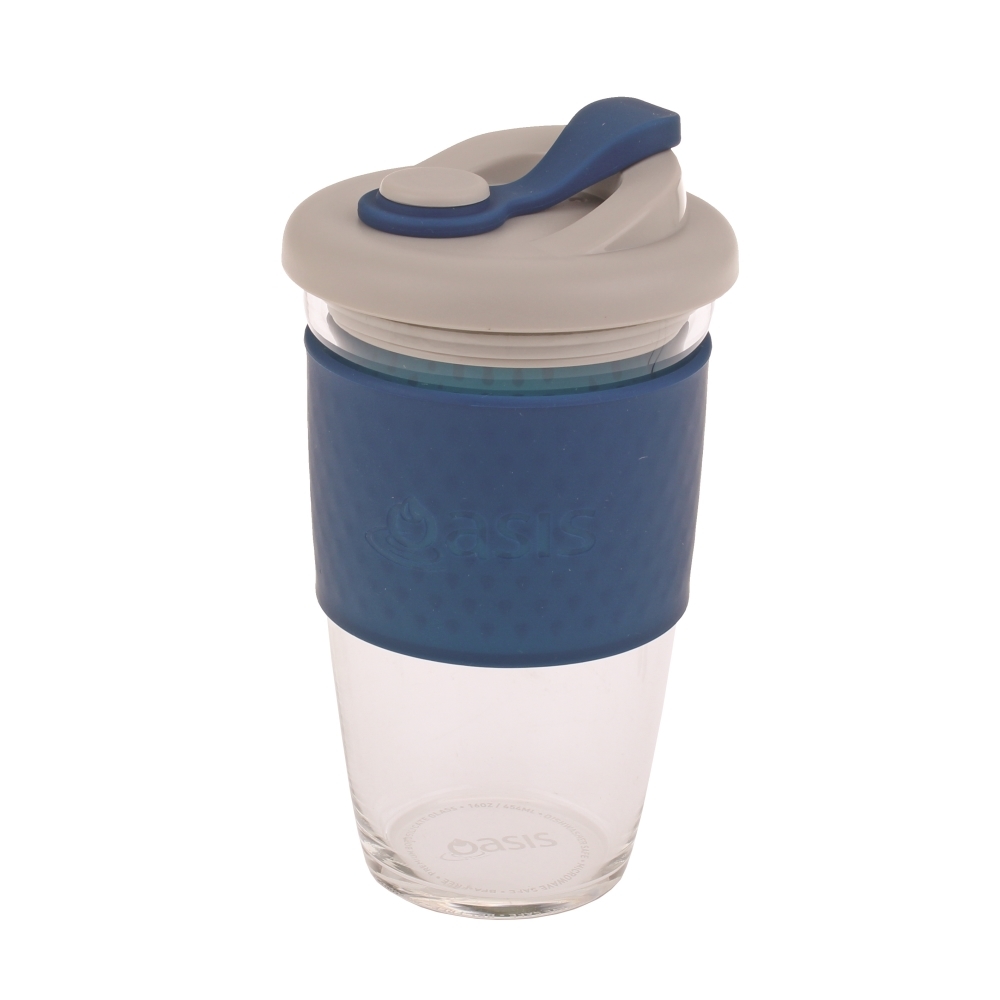 Oasis Glass Coffee Cup Navy (454ml) at Mighty Ape NZ