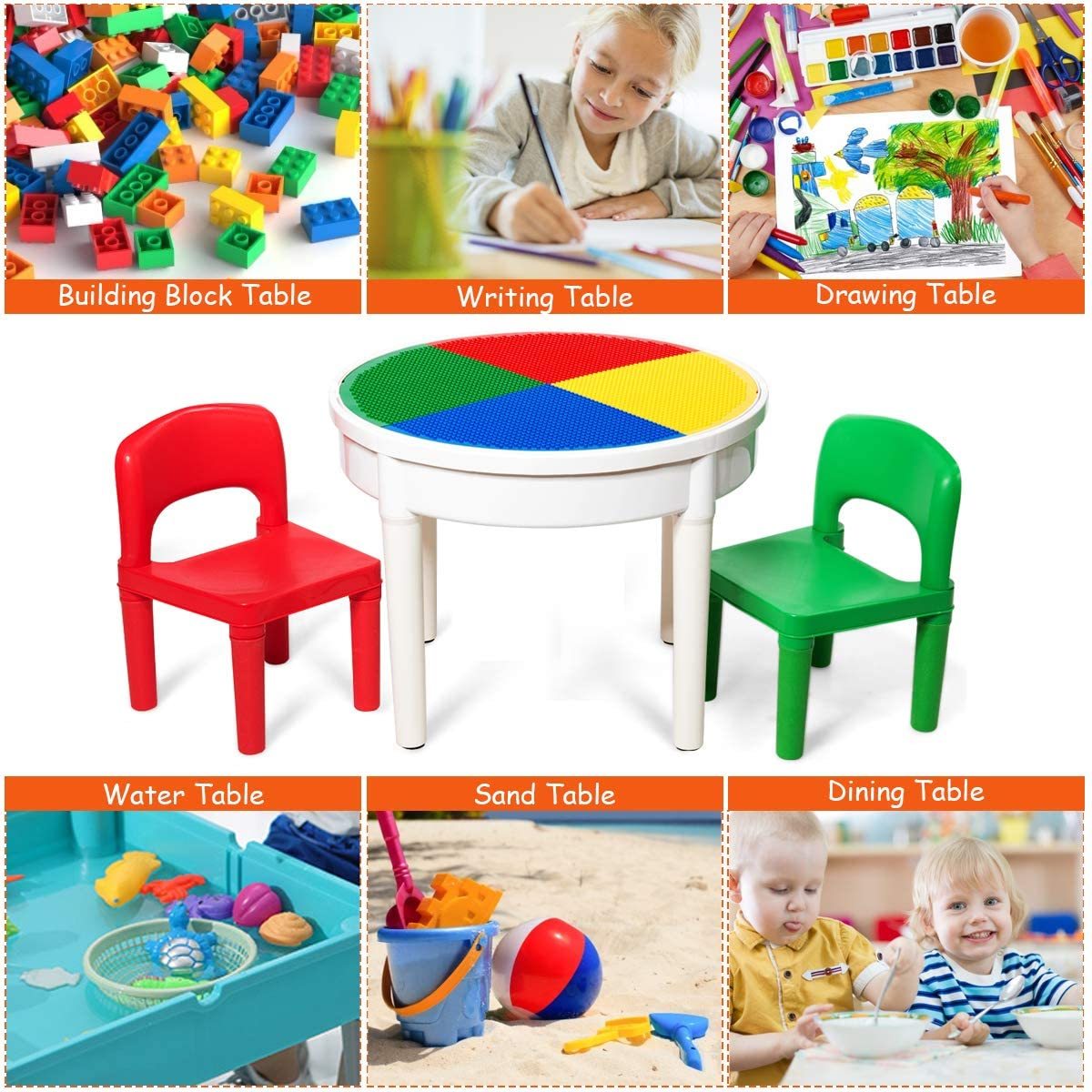Kids Round 3-in-1 Activity Table With 2 Chairs (Primary) image