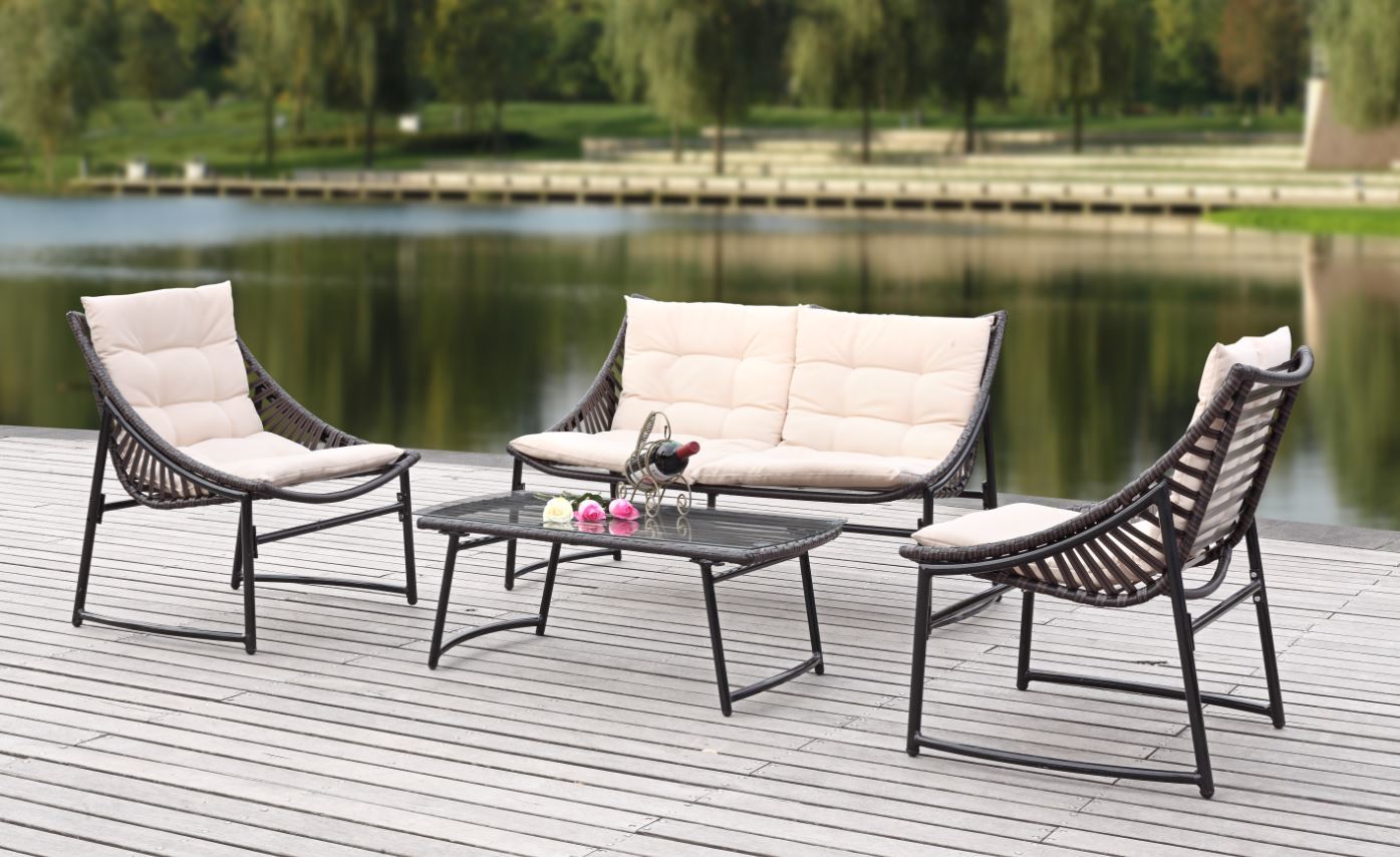 Rattan Wicker Outdoor Sofa Paradise Lounge Set 3 - Beige/Brown