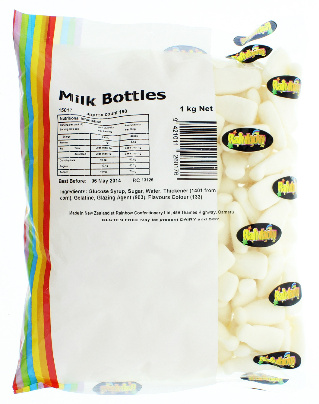 Rainbow Confectionery Milk Bottles Bulk Bag 1kg image