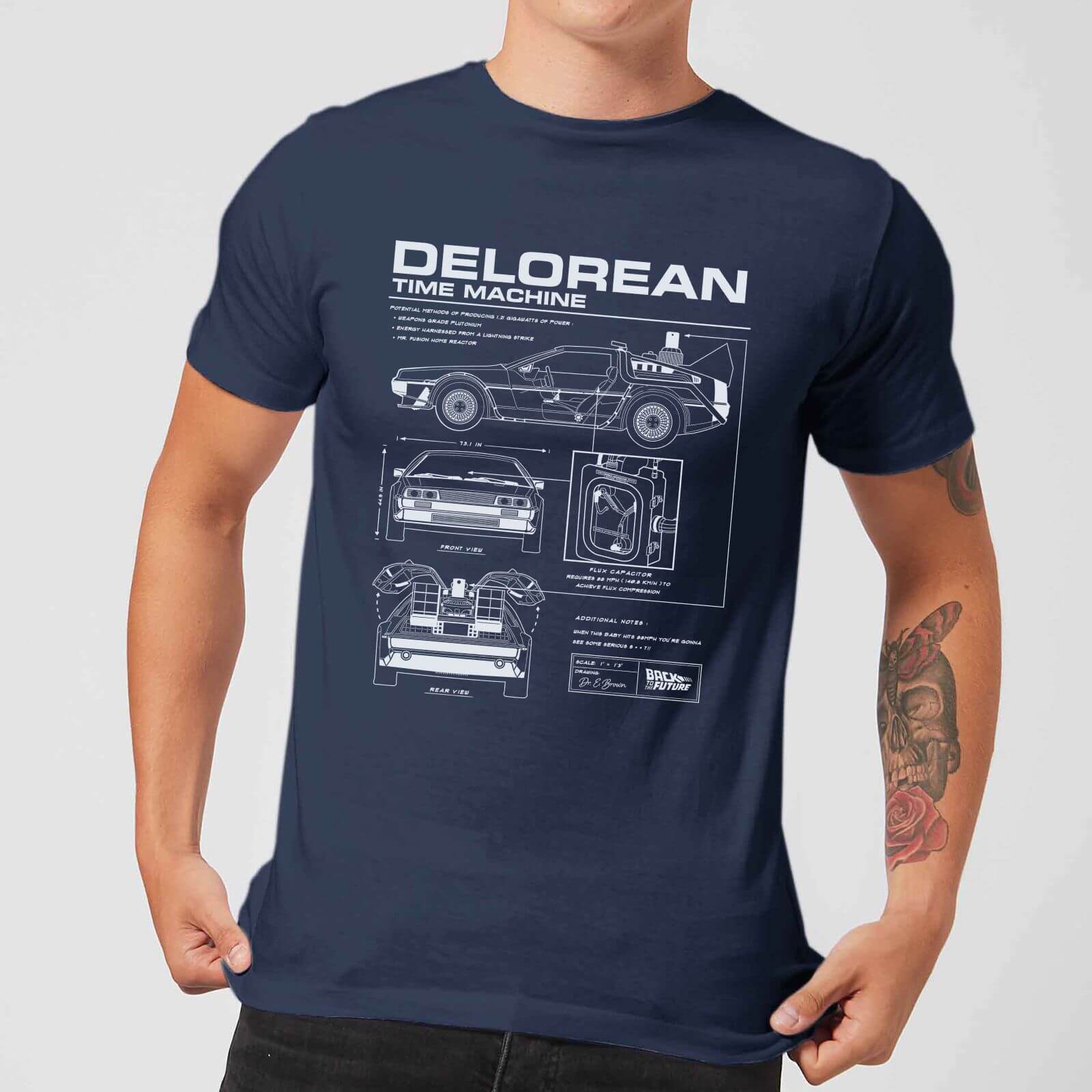 Back to the Future: DeLorean Schematic T-Shirt - Navy/X-Large