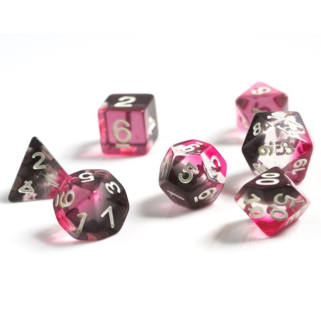 Sirus Dice Translucent Polyhedral Dice Set - Pink/Black