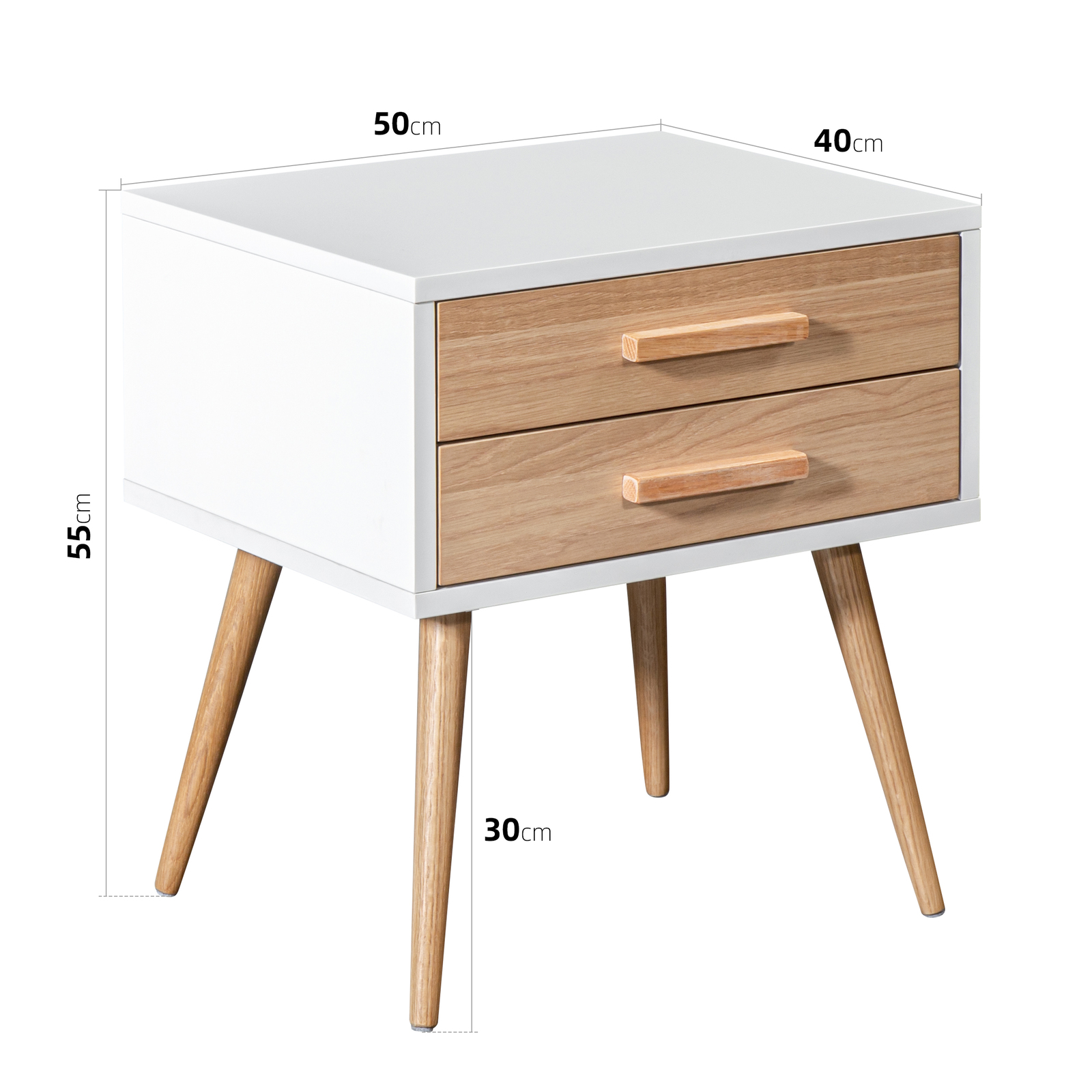 Buy 2 Drawer Bedside Table White & Natural at Mighty Ape NZ