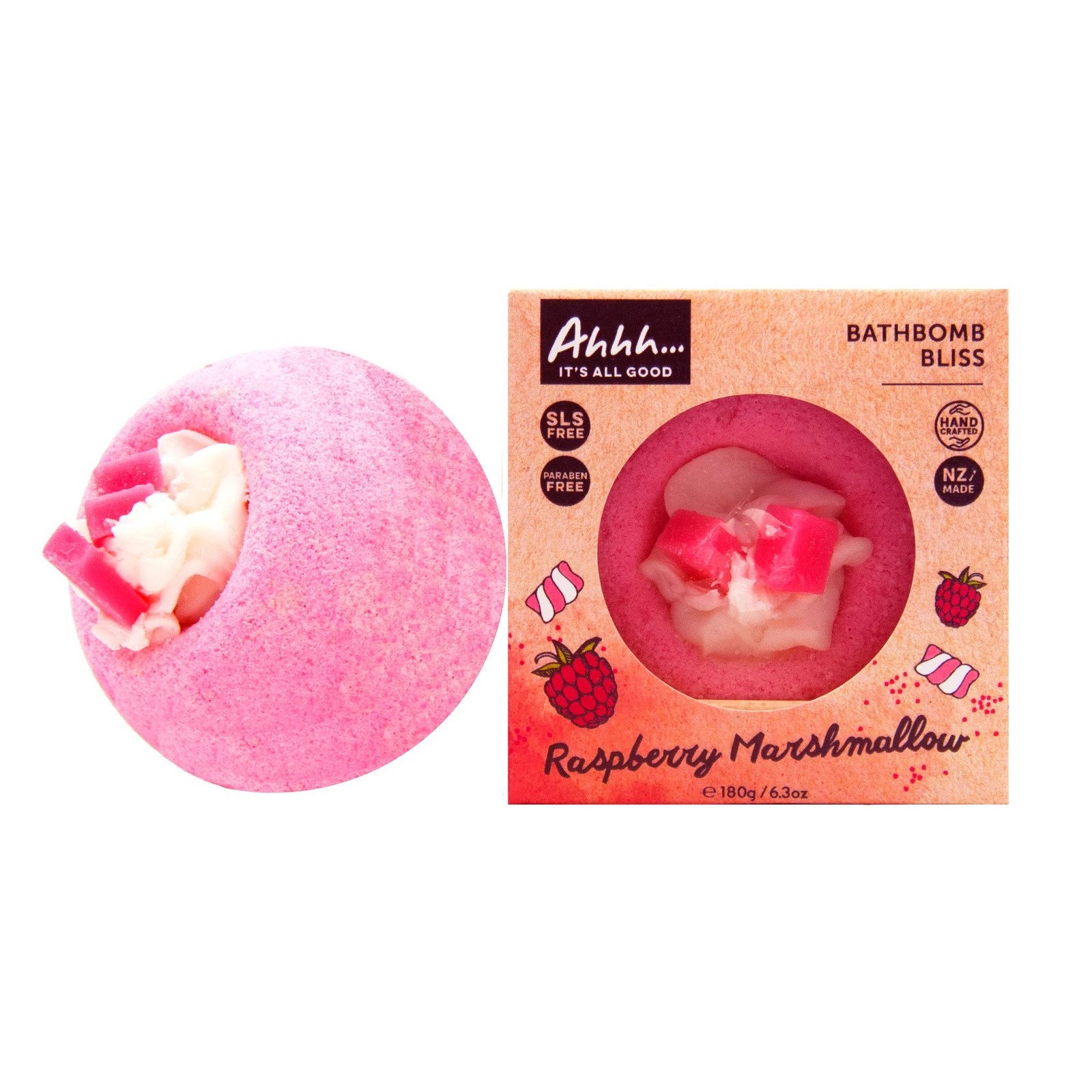 Ahhh Soaps Bath Bomb - Raspberry Marshmallow (180g) image