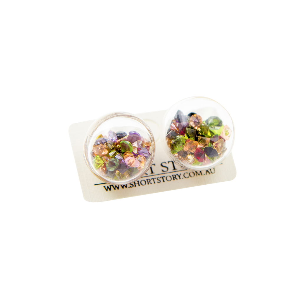 Fantasy Bubble Earrings Gems Purple Gold Stud image