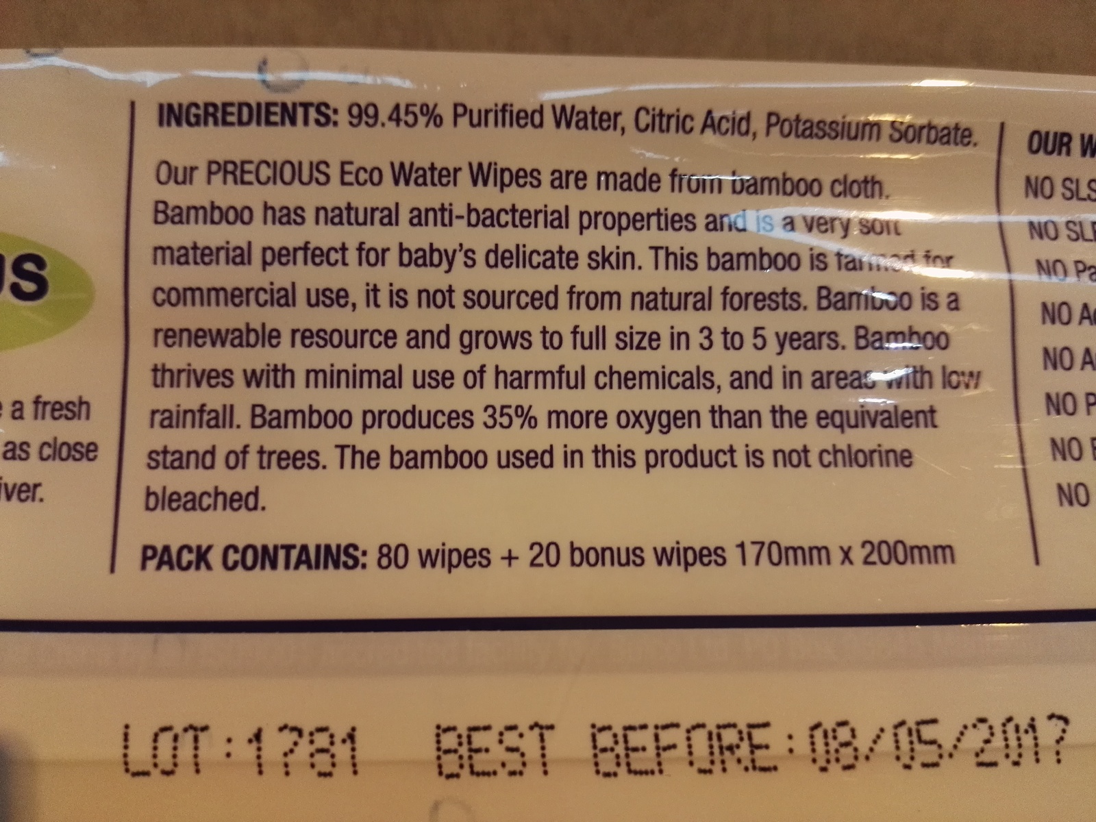Precious - Water Wipes (80 Wipes) image