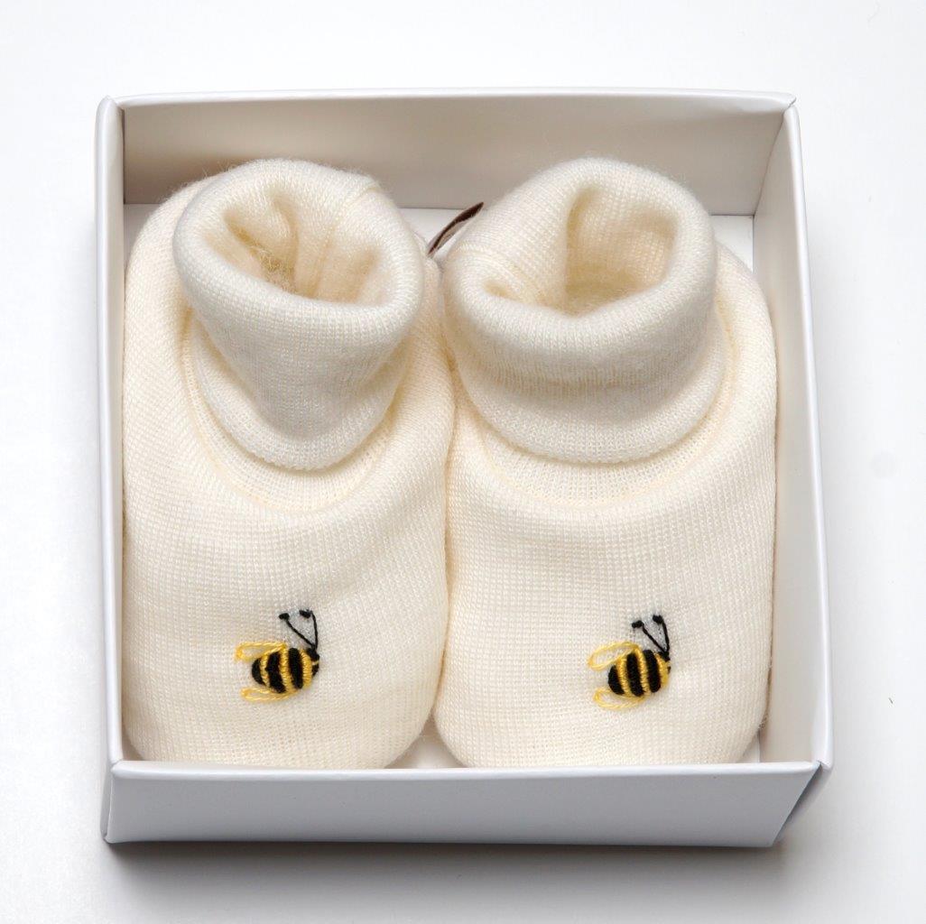 Dimples: Gift Boxed - Merino Pastel Marl Booties - Cream (3-6 Months)