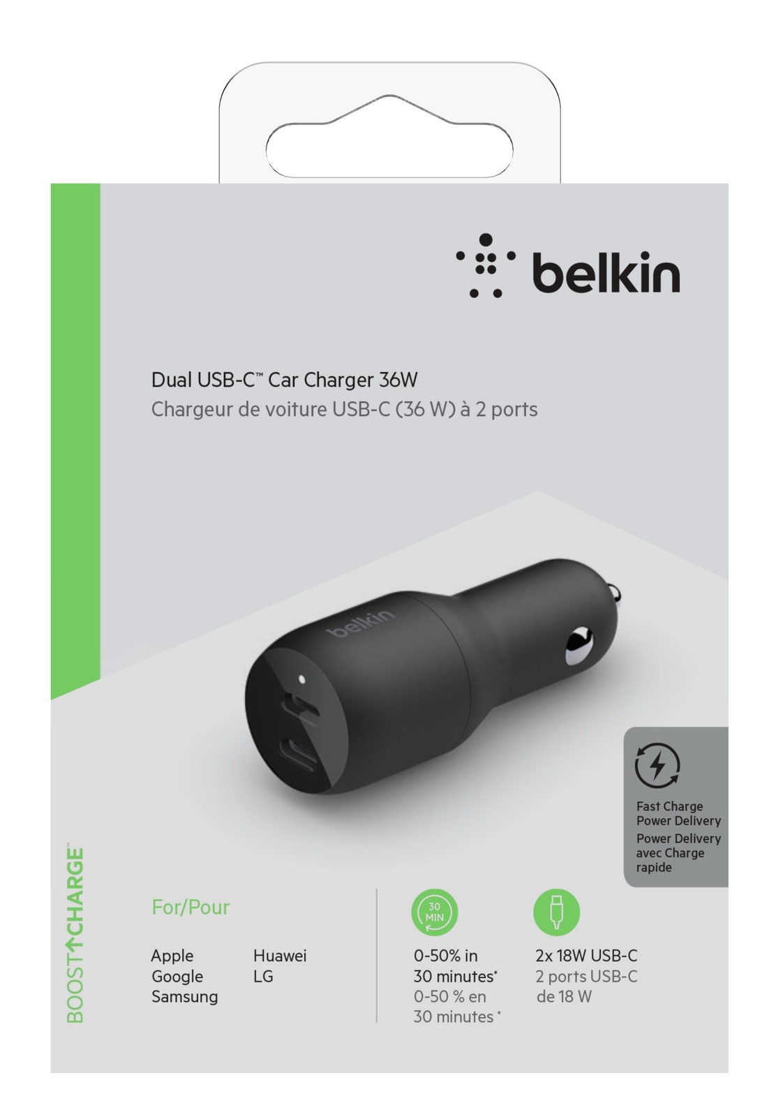 Belkin BOOSTUPCHARGE Dual USBC Car Charger 36W at Mighty Ape NZ