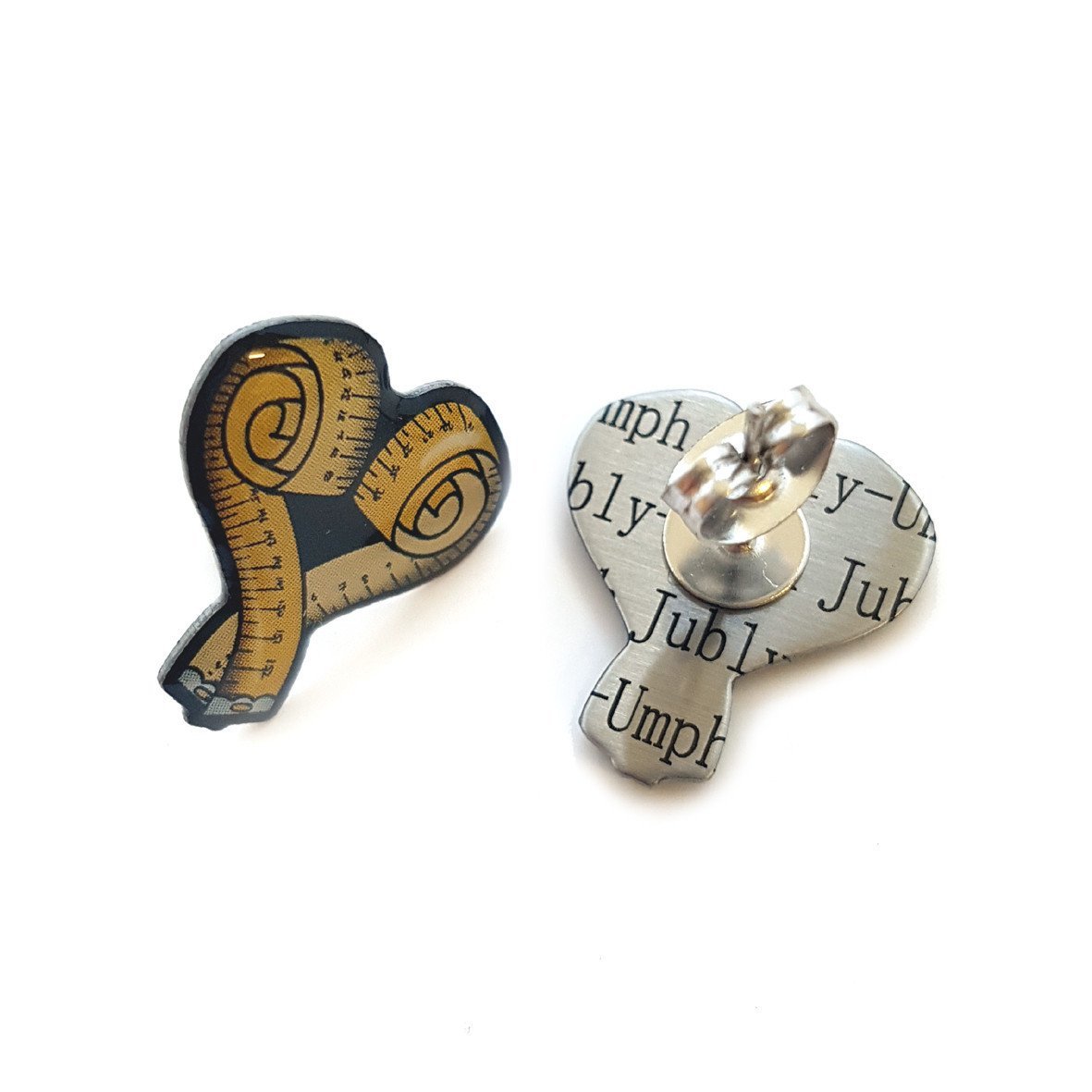 Tape Measure My Love Heart Stud Earrings