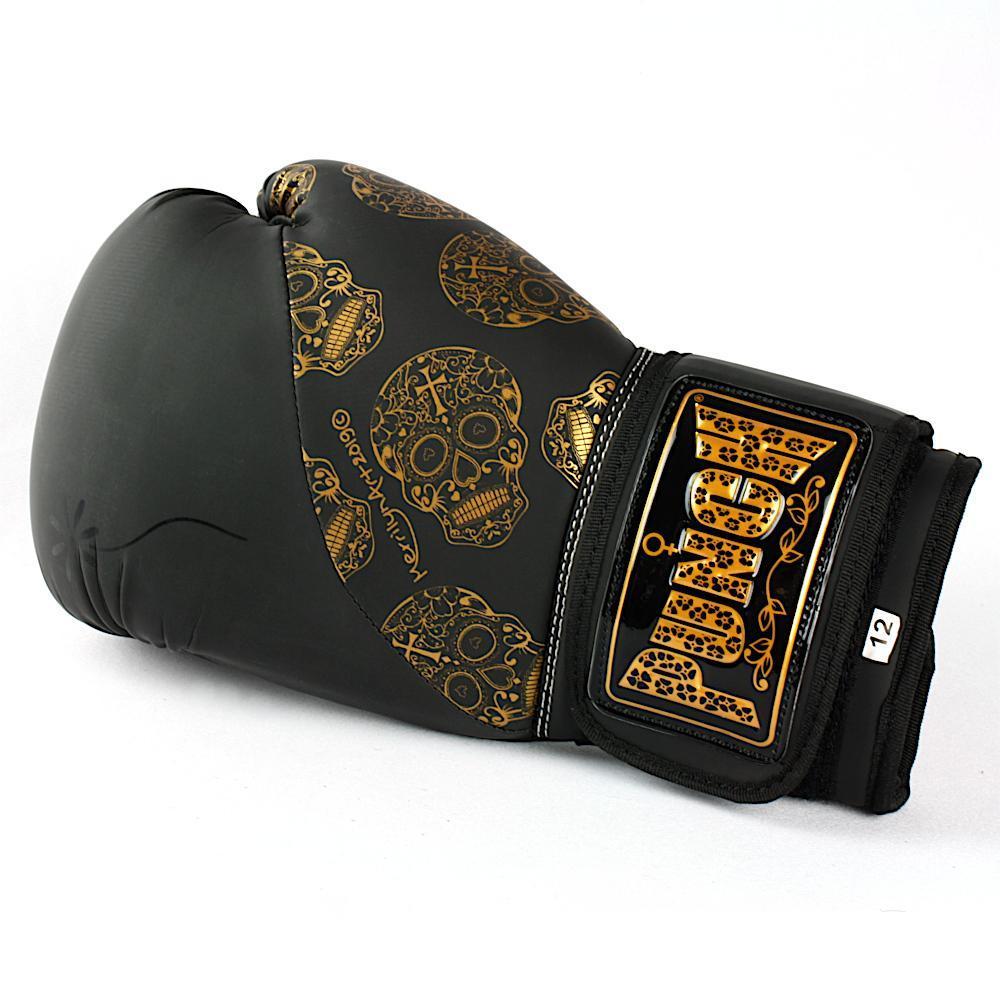 Buy Punch Urban Boxing Gloves 12oz Black & Gold Skulls at Mighty Ape