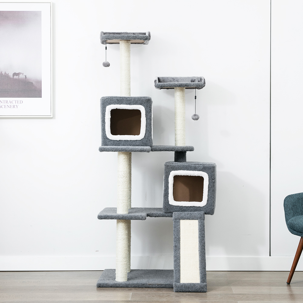 Cat Tree Kingdom (8 Levels) 1.65M With 2 Snuggle Cubes - Charcoal / White image