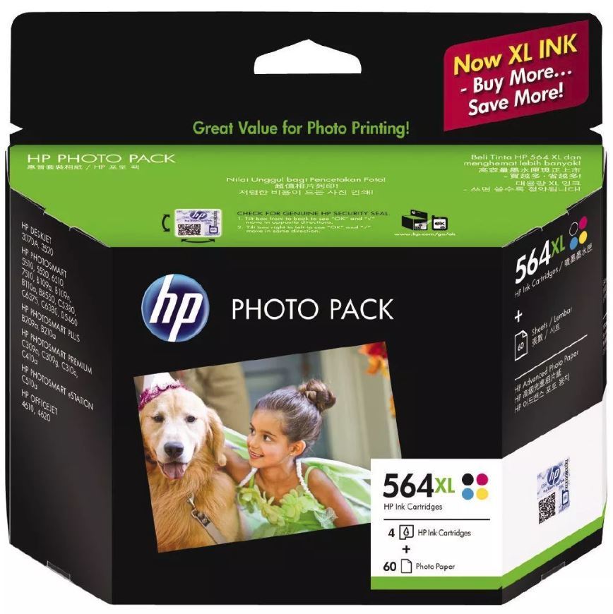 HP 564XL Photo Paper Value Pack CMYK 4x6 60sheet