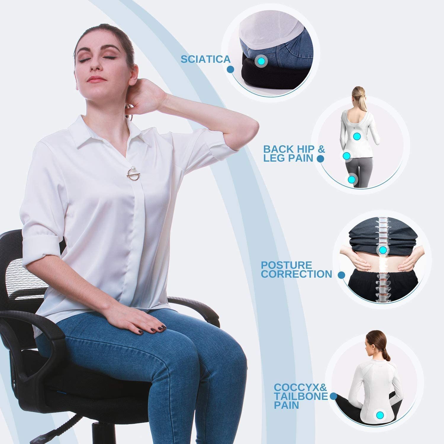 Buy Office Chair Cushion with Memory Foam - Black at Mighty Ape NZ