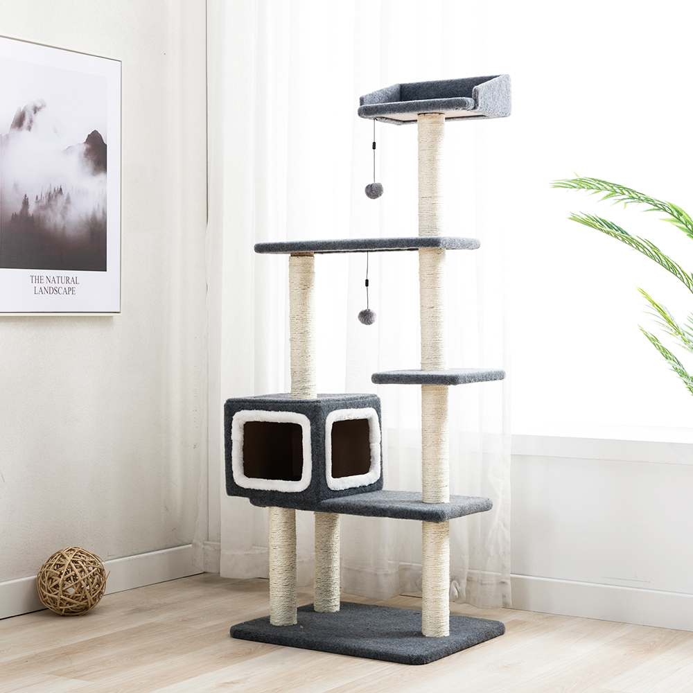 Cat Tree House 1.3M 5 Levels with Snuggle Cube - Blue / White image