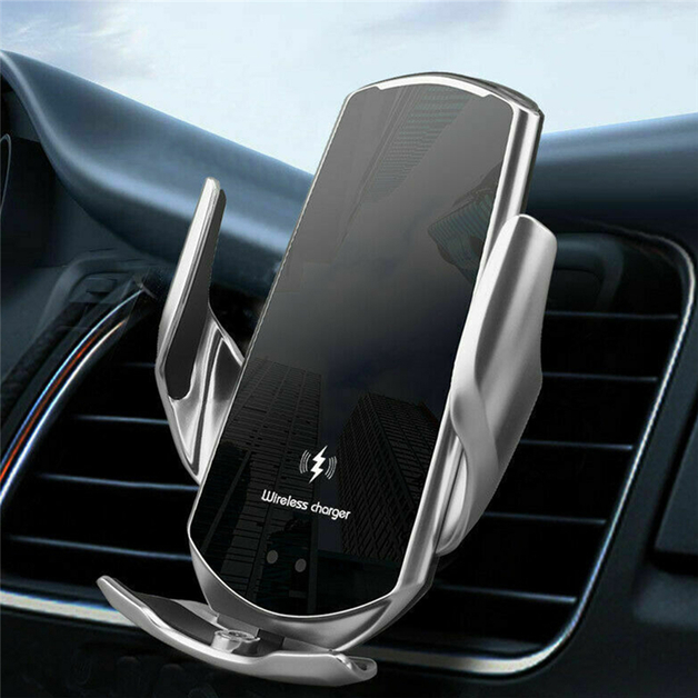 15W Q3 2in1 Wireless Phone Car Charger and Holder Silver at