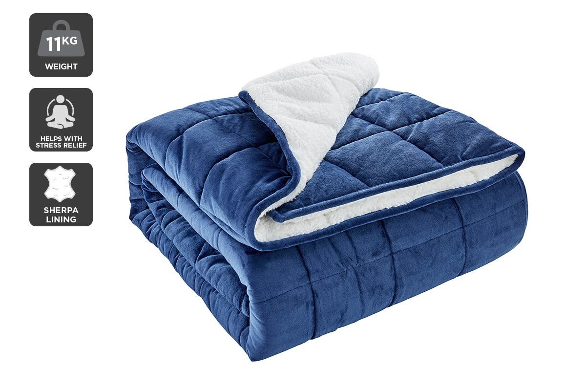 Ovela Weighted Sherpa Blanket (11 KG, Navy) at Mighty Ape NZ