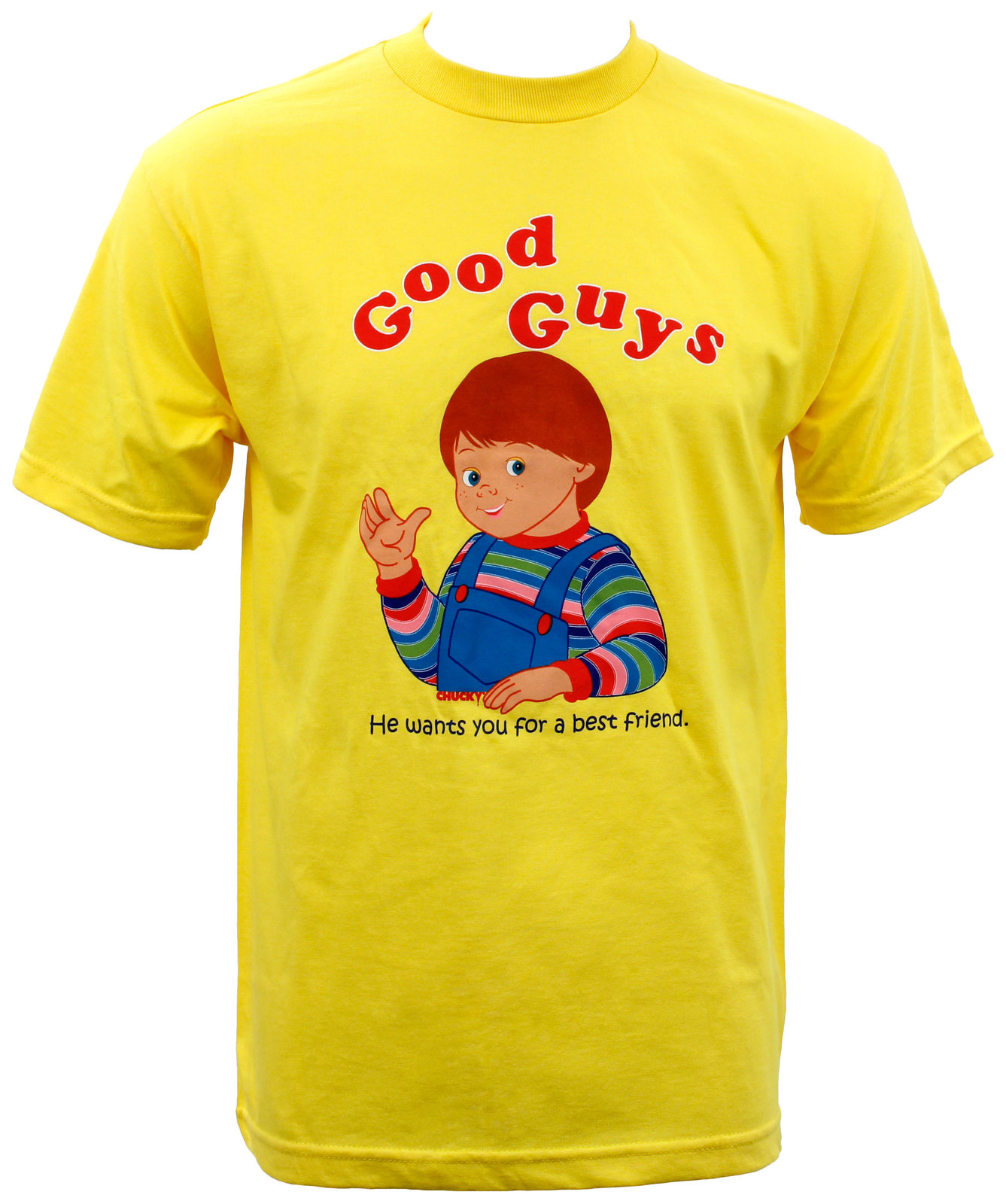 Camiseta Chucky Good Guys Retro Hombre Amarillo | clube.zeros.eco