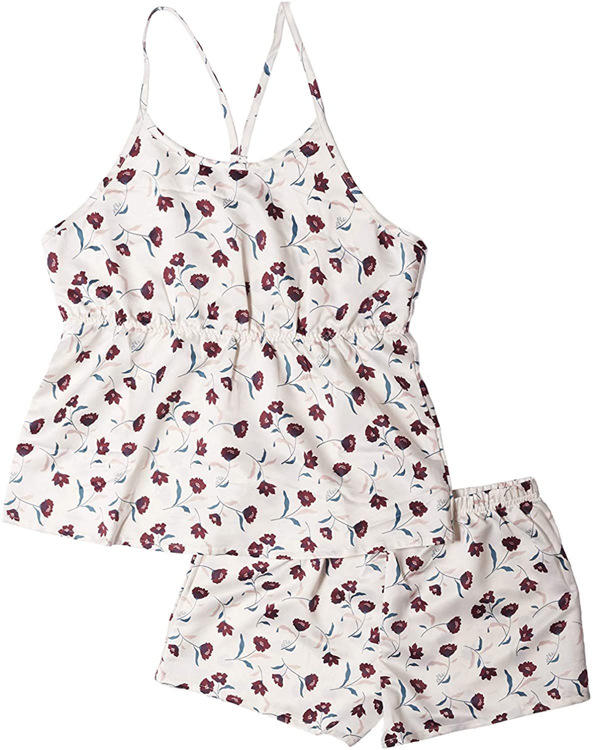 Elle: Ladies 2 Piece Racerback Peplum Tank w/ Shorts Set - Floral Print Gardenia (Large) image