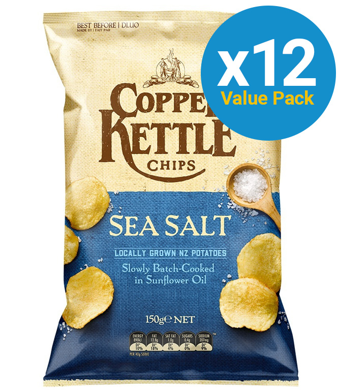 Copper Kettle Chips Sea Salt 150g (12 Pack) at Mighty Ape NZ