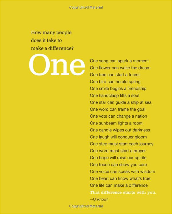One: How Many People Does It Take to Make a Difference? by Dan Zadra image