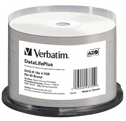 Verbatim DVD-R 4.7GB 50Pk White Wide Thermal 16x image